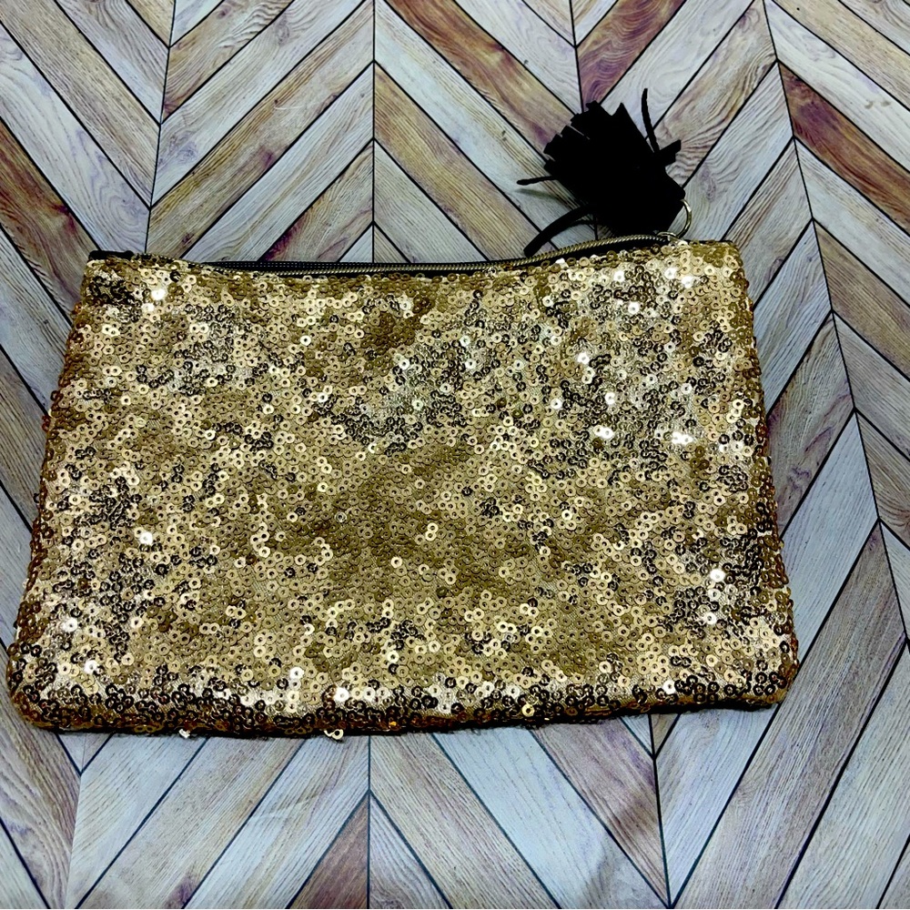 Ipsy Gold Sequin Makeup Bag‎ With Black Tas…